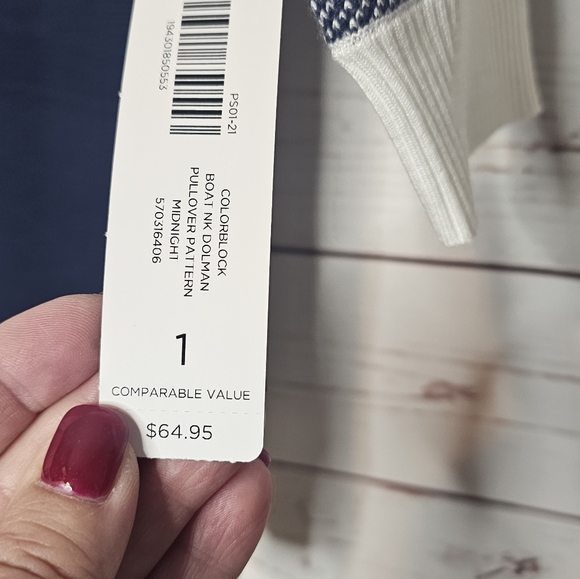 Chico's Boat Neck Color Block Dolman Sweater - Picture 7 of 11